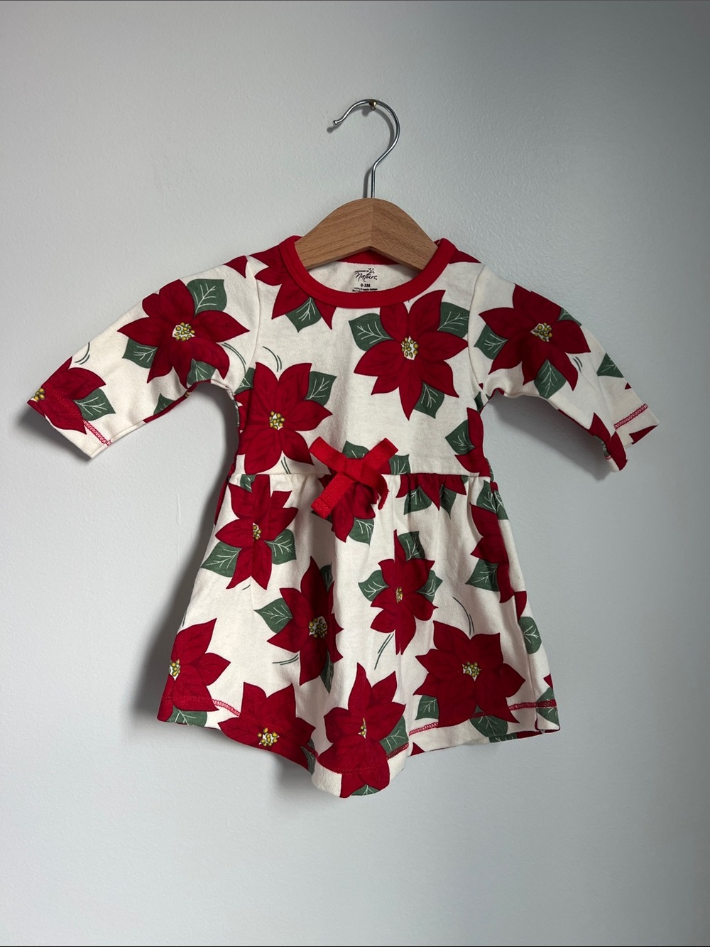 Touch By Nature | 100% Organic Cotton Poinsettia Red & Cream Dress NWOT Sz 0-3M